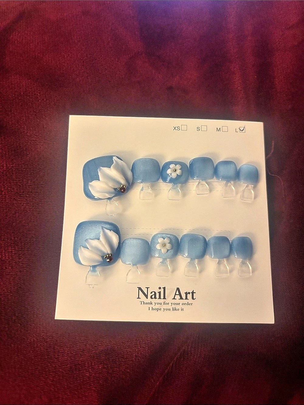 Blue Floral Press-On Nails NWT